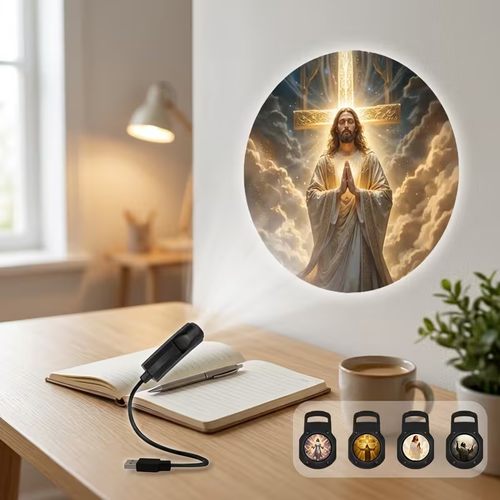 God and Jesus Pattern Projection Light, Six Interchangeable Patterns, Room Ceiling Background Decoration Light, 360° Rotating Portable USB Gadget, Creative Gift, God Bless, a Gift for Christian Enthusiasts.