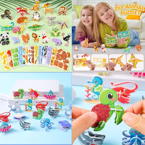 125pcs Non-Repeating Insect +Marine life + airplane + animal  +Dinosaur 3D Puzzle, Handmade Assembly, Suitable for Birthday Party Gifts, Educational Toys And School Rewards