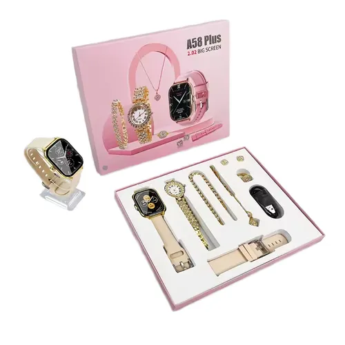 Smart Watch And Quartz Wristwatch Jewelry Set With Full Fitness Tracking Smartwatch Fashionable Quartz Watch And Complete Jewelry Accessories Including Necklace Earrings Ring And Bracelet Versatile Combo Ideal For Daily Wear And Gifting Suitable For Work Commuting Parties And Dates Combining Practicality And Fashion Unlock Multiple Needs At Once A Surprise Set With Great Value And Excellent All-Round Cost Performance