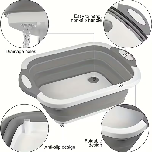 Foldable 3-in-1 Cutting Board & Drain Wash Basin Multi-Purpose Food Prep Tool for Home Kitchen, Suya Barbecue & Picnic