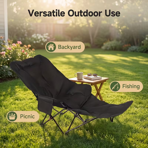 Folding Reclining Camping Chair with Detachable Footrest