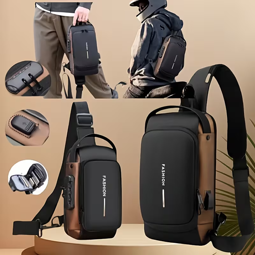 Men's Anti-Theft Password Lock Chest Bag - Fashionable Motorcycle and Leisure Sports Crossbody Bag, Durable Fabric, Adjustable Shoulder Strap