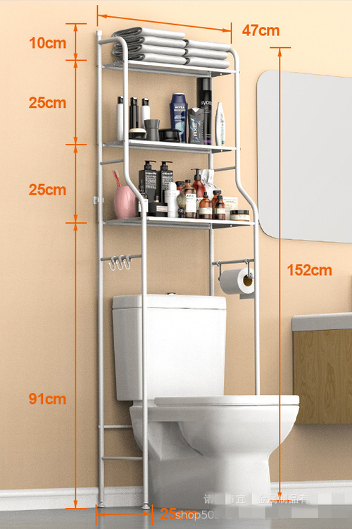 3-Tier Metal Bathroom Storage Rack, Space-Saving Over-the-Toilet Shelf Organizer with Frame, No-Drill Setup for Small Spaces, Toilet Storage Solutions | Minimalistic Design | No-Drill Setup, Bathroom Organizer And Storage, Business Vertical Rack