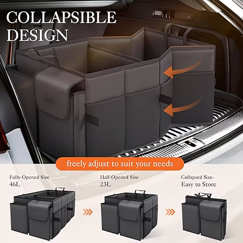 Oxford Cloth Car Storage Box, Foldable Multifunctional Organizer, Portable Trunk Storage Bin for Vehicle Interior Sundries Organization