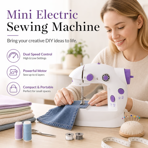 Limited-time 50% off  Mini Portable Household Electric Sewing Machine with Dual Speed and Foot Pedal