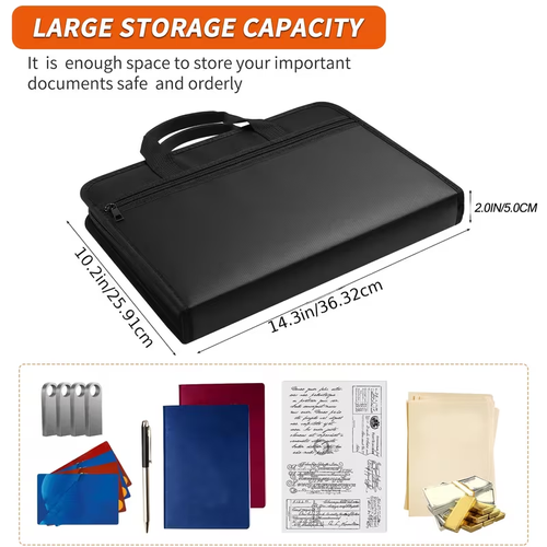 Fireproof File Folder with Handle, Large-Capacity A4 Document Bag, Test Paper Storage Bag and Data Paper Organizer, Office Stationery & Supplies
