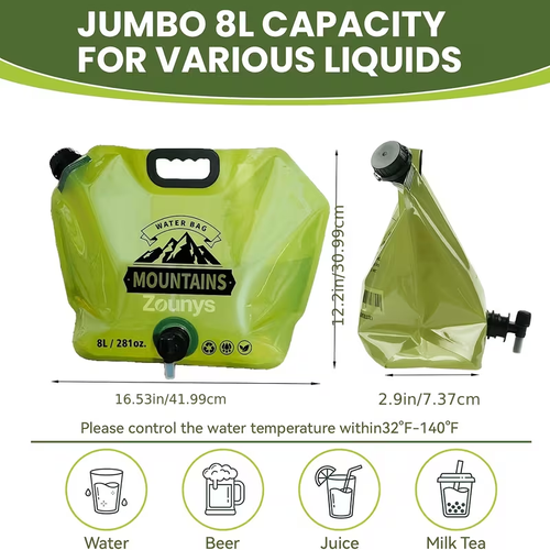 🌲Outdoor Collapsible Water Container Bag – PE Material, 8L Capacity with Knob Faucet, Foldable & Portable for Camping & Road Trips