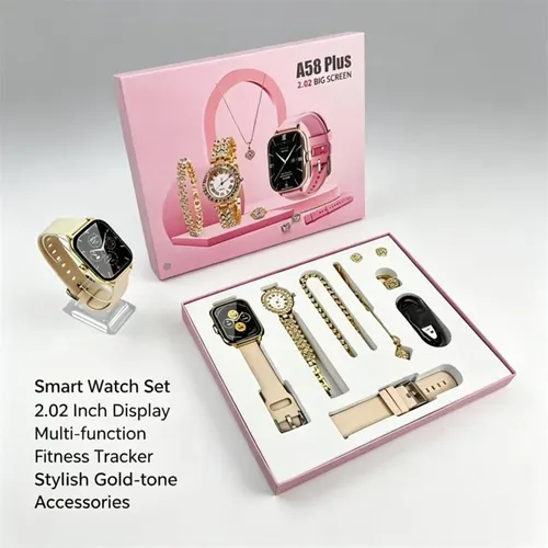 Smart Watch And Quartz Wristwatch Jewelry Set With Full Fitness Tracking Smartwatch Fashionable Quartz Watch And Complete Jewelry Accessories Including Necklace Earrings Ring And Bracelet Versatile Combo Ideal For Daily Wear And Gifting Suitable For Work Commuting Parties And Dates Combining Practicality And Fashion Unlock Multiple Needs At Once A Surprise Set With Great Value And Excellent All-Round Cost Performance