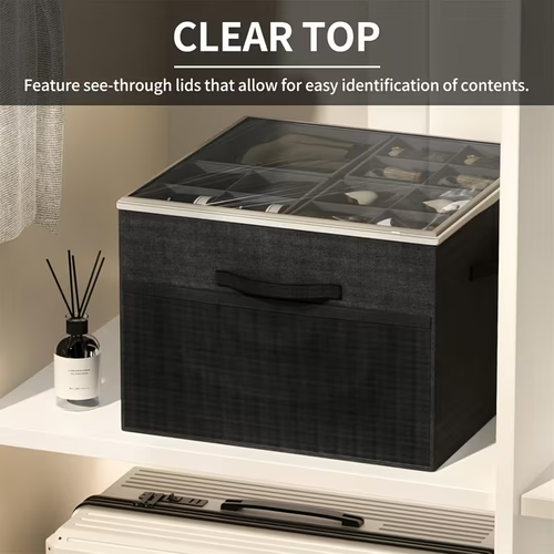1pc Foldable Shoe Storage Organizer with Clear Window, 16-Grid Shoe Box with Handle, Space-Saving Closet Shoe Container for Sneakers, Boots, Home Entryway Bedroom Dorm, Under-Bed Storage