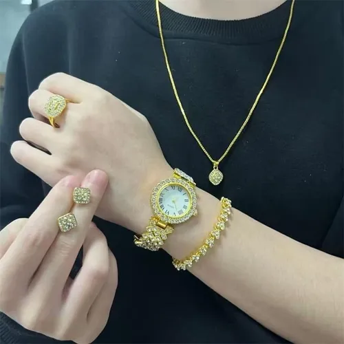 Smart Watch And Quartz Wristwatch Jewelry Set With Full Fitness Tracking Smartwatch Fashionable Quartz Watch And Complete Jewelry Accessories Including Necklace Earrings Ring And Bracelet Versatile Combo Ideal For Daily Wear And Gifting Suitable For Work Commuting Parties And Dates Combining Practicality And Fashion Unlock Multiple Needs At Once A Surprise Set With Great Value And Excellent All-Round Cost Performance