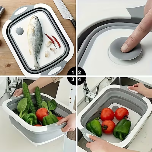 Foldable 3-in-1 Cutting Board & Drain Wash Basin Multi-Purpose Food Prep Tool for Home Kitchen, Suya Barbecue & Picnic