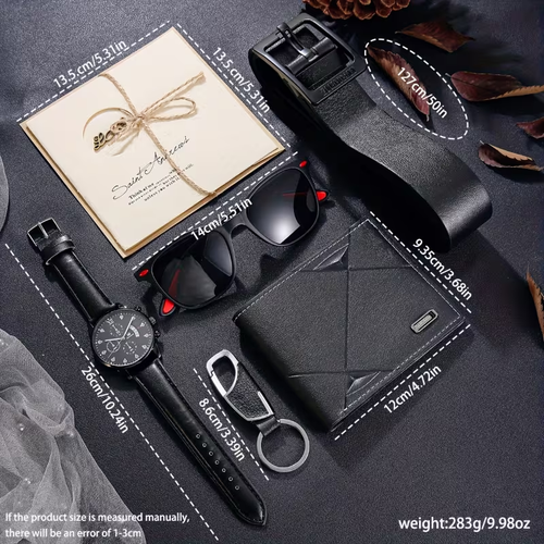 LIMITED-TIME50% OFF!  Premium 5 Piece Men  s Fashion Accessory Gift Set   Watch  Belt  Wallet Sunglasses  Keychain Complete Gift Box