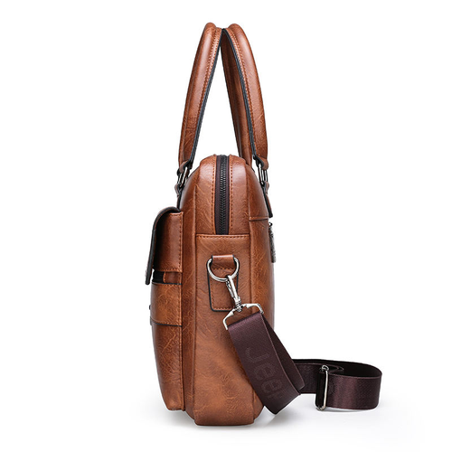 Vintage Leather Messenger Bag for Men Large PU Leather Laptop Briefcase Satchel Polyester Zipper Waterproof School Work Bag