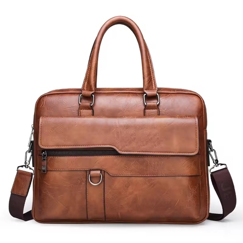 Vintage Leather Messenger Bag for Men Large PU Leather Laptop Briefcase Satchel Polyester Zipper Waterproof School Work Bag