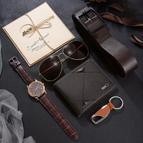 LIMITED-TIME50% OFF!  Premium 5 Piece Men  s Fashion Accessory Gift Set   Watch  Belt  Wallet Sunglasses  Keychain Complete Gift Box