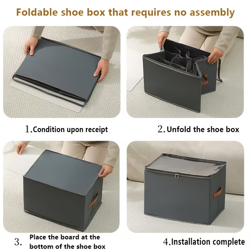 1pc Foldable Shoe Storage Organizer with Clear Window, 16-Grid Shoe Box with Handle, Space-Saving Closet Shoe Container for Sneakers, Boots, Home Entryway Bedroom Dorm, Under-Bed Storage