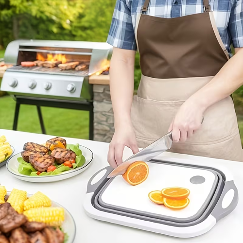 Foldable 3-in-1 Cutting Board & Drain Wash Basin Multi-Purpose Food Prep Tool for Home Kitchen, Suya Barbecue & Picnic