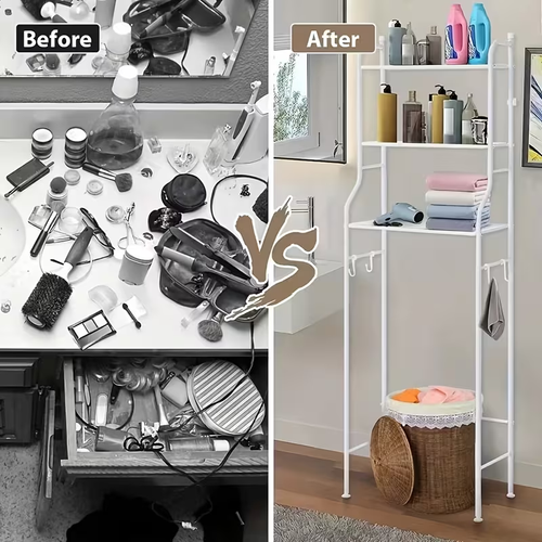 3-Tier Metal Bathroom Storage Rack, Space-Saving Over-the-Toilet Shelf Organizer with Frame, No-Drill Setup for Small Spaces, Toilet Storage Solutions | Minimalistic Design | No-Drill Setup, Bathroom Organizer And Storage, Business Vertical Rack
