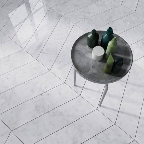 CARRARA WHITE MARBLE CHEVRON TILESCustomized marble, granite, quartz, quartzite manufacturing. Calacatta Custom Coffee Table