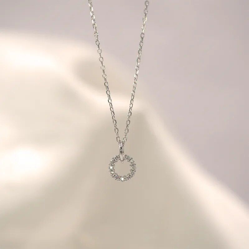 925 Sterling Silver Necklace Flash Diamond Geometric Double Circle Pendant Female Fashion Clavicle Chain Birthday Gift Jewelry