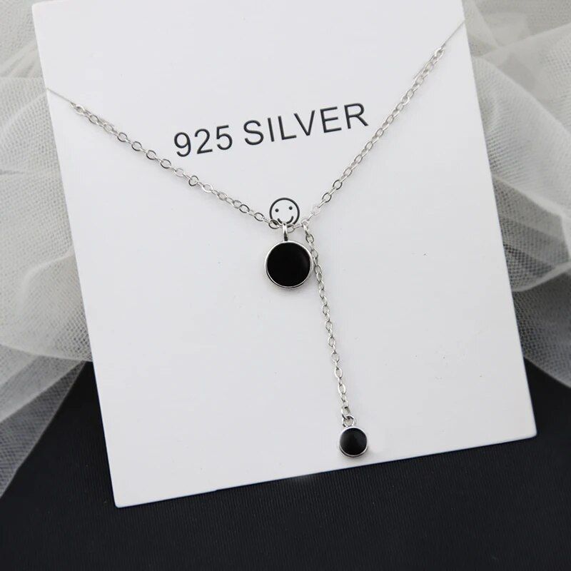 925 Sterling Silver Black Round Necklace Simple Creative Pendant Female Short Clavicle Chain Ladies Vintage High Jewelry Gift