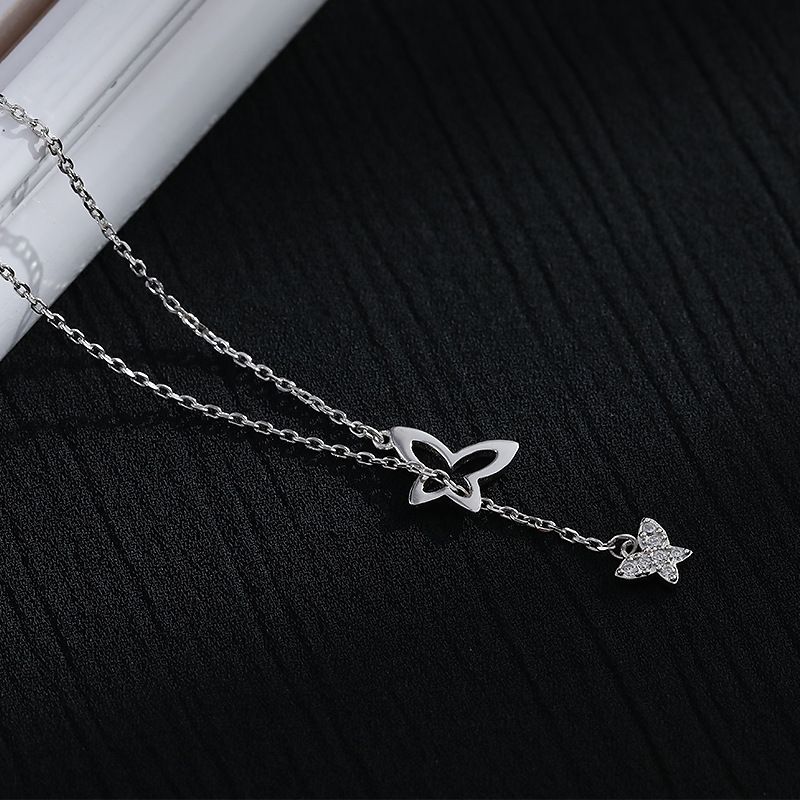 925 Sterling Silver Flashing Diamond Butterfly Tassel Necklace Female Hollow Clavicle Chain Simple Temperament Jewelry Gift