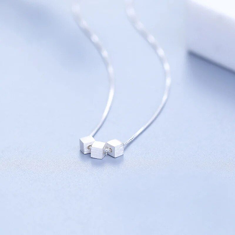 925 Sterling Silver Geometric Necklace Simple Square Pendant Chain Girl Sweater Chain Birthday Gift Wedding Party Jewelry