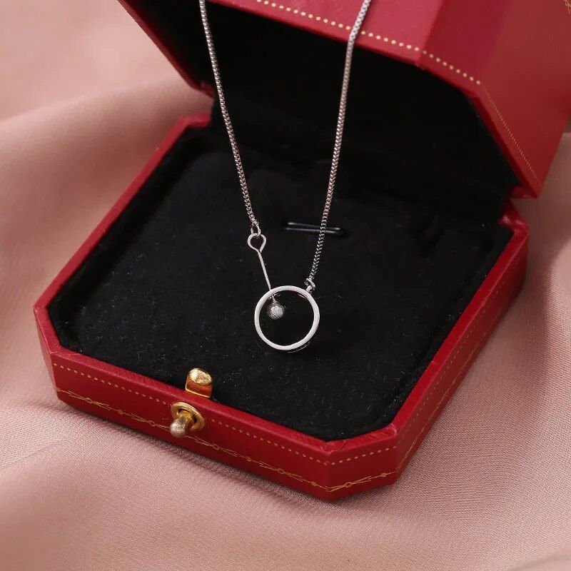 925 Sterling Silver Geometric Ring Necklace Simple Temperament Box Chain Sweater Chain Woman Engagement Jewelry Party Gift