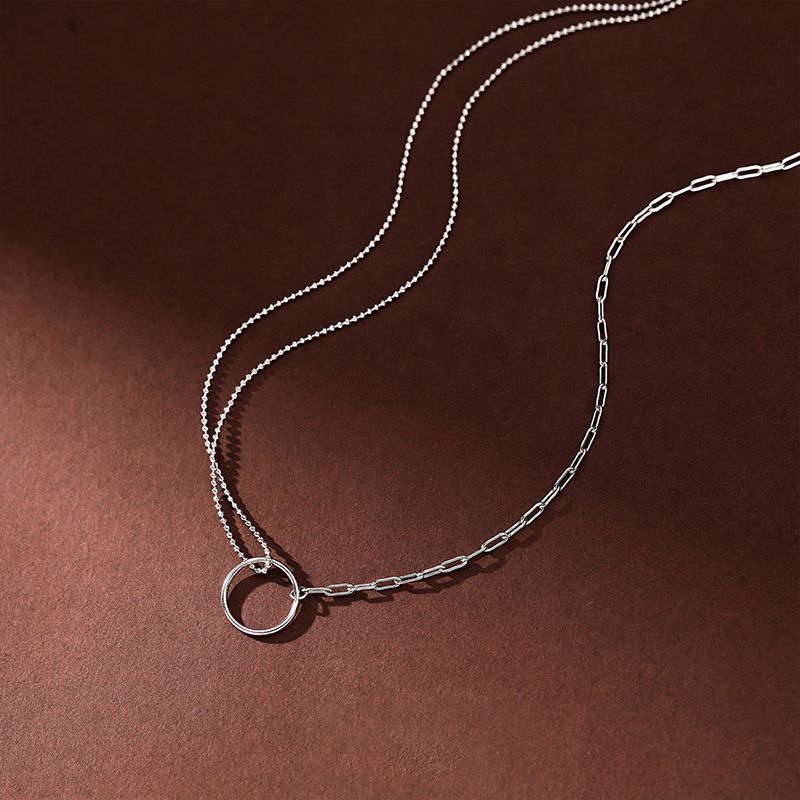 925 Sterling Silver Ring Necklace Simple and Fashionable Round Bead Collar Chain Women's Neckchain Wedding Jewelry Holiday Gift