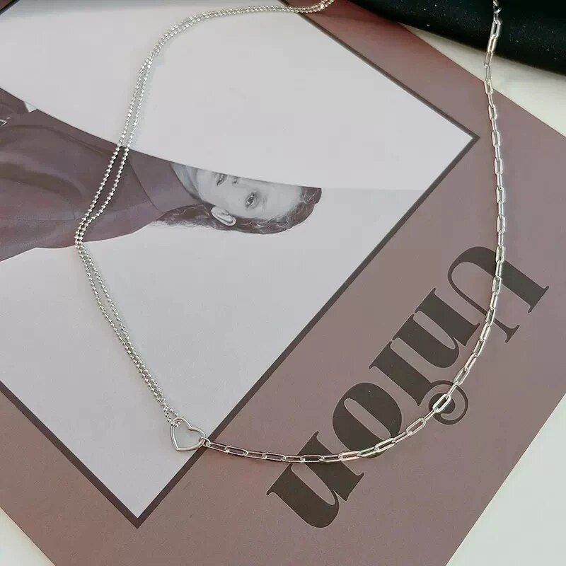 Women S925 Sterling Silver Love Asymmetric Chain Necklace Fine Jewelry Clavicle Chain for Wedding Party Gifts Accessories