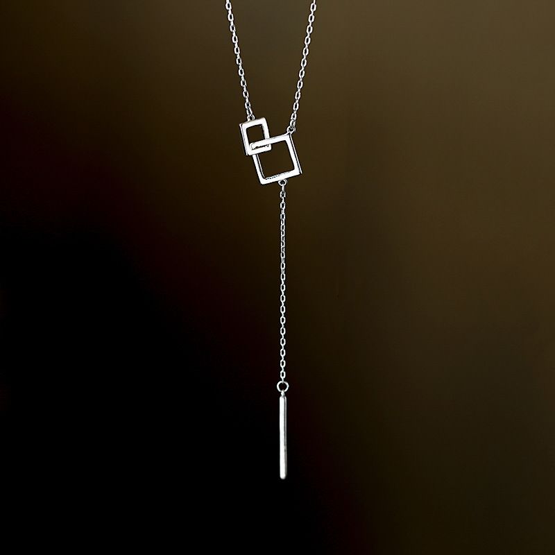 925 Sterling Silver Geometric Square Necklace Long One Line Tassel Collar Chain Fashion Jewelry Accessories Birthday Gift