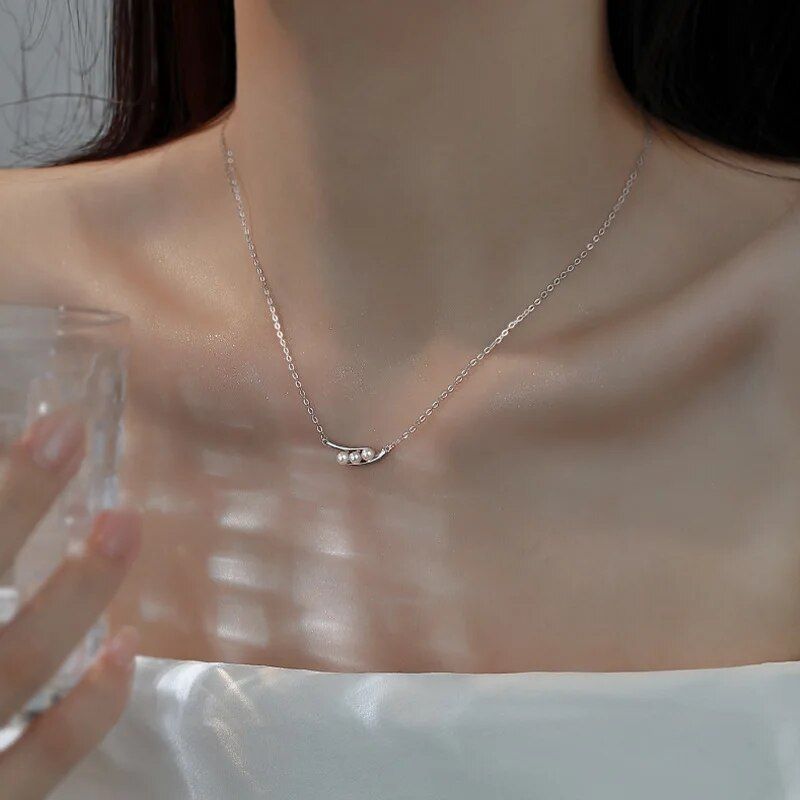 925 Sterling Silver Round Bead Necklace Cute Pearl Collarbone Chain Women's Retro Neck Chain Fashion Party Jewelry Free Delivery