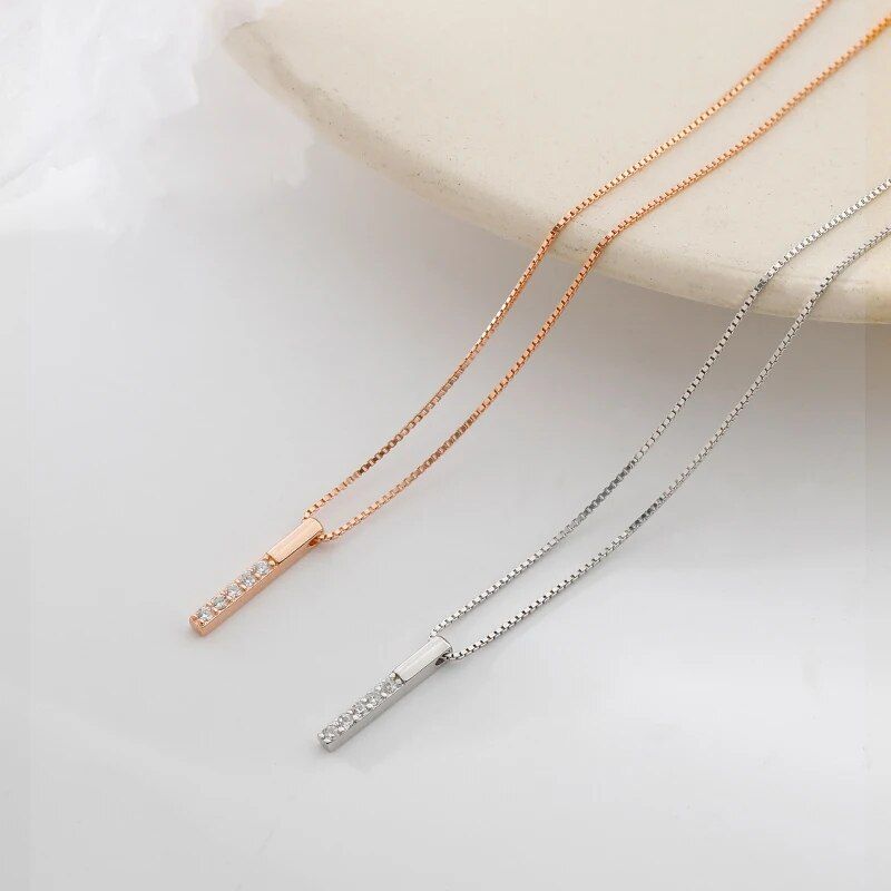 Simple 925 Sterling Silver Geometric Necklace Flash Diamond Strip Pendant Clavicle Chain Woman Wedding Temperament Jewelry Gift