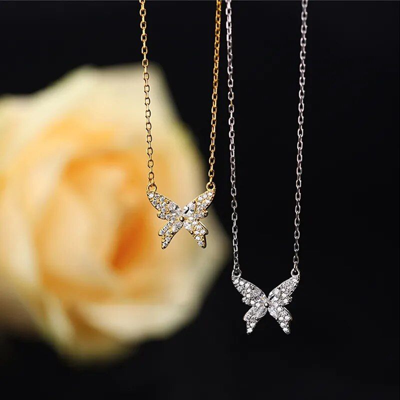 Shiny Zircon Butterfly Pendant Necklace Ladies Exquisite Simple Clavicle Chain Friend Birthday Gift Jewelry anniversary