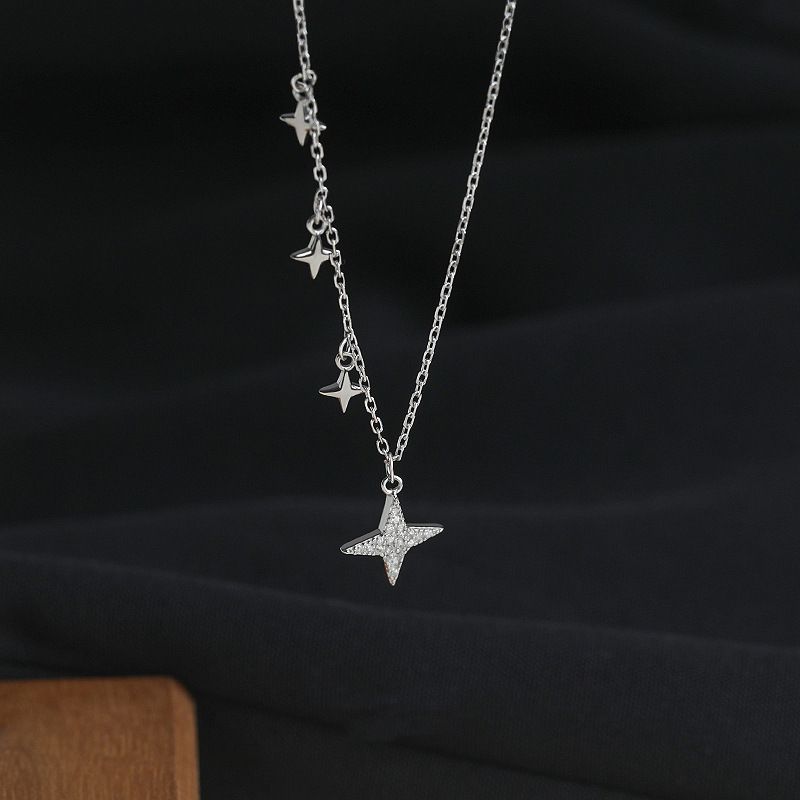 New 925 Sterling Silver Korean Edition Meteor Necklace Fashionable and Elegant Cross Star Collar Chain Women's Charm Jewelry