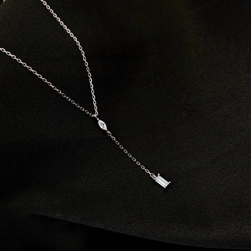 Simple Personality 925 Sterling Silver Tassel Necklace Shiny Zircon Geometric Pendant Clavicle Chain Woman Birthday Gift Jewelry