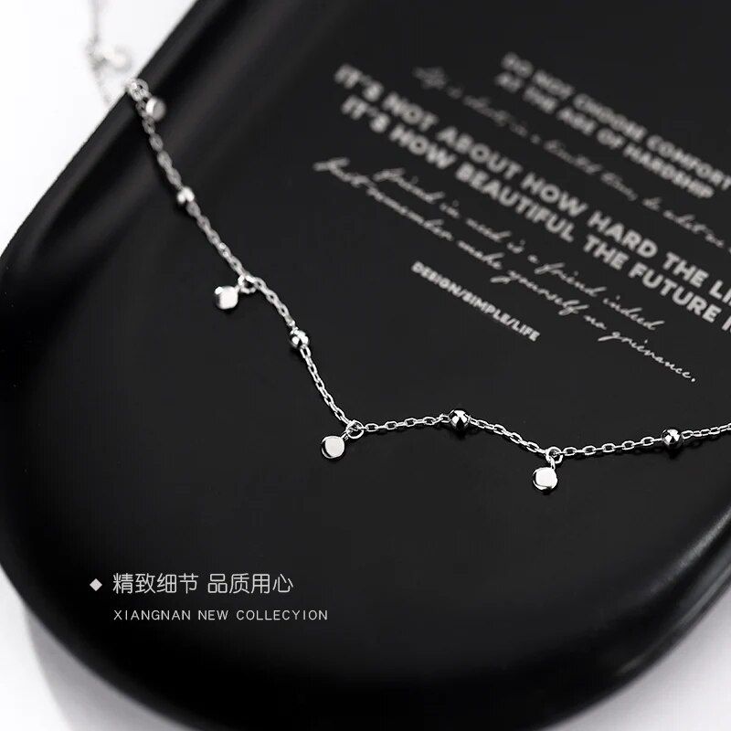 Fashion Jewelry 925 Sterling Silver Tassel Beads Temperament Short Personality Clavicle ChainGeometric Round Choker Necklace