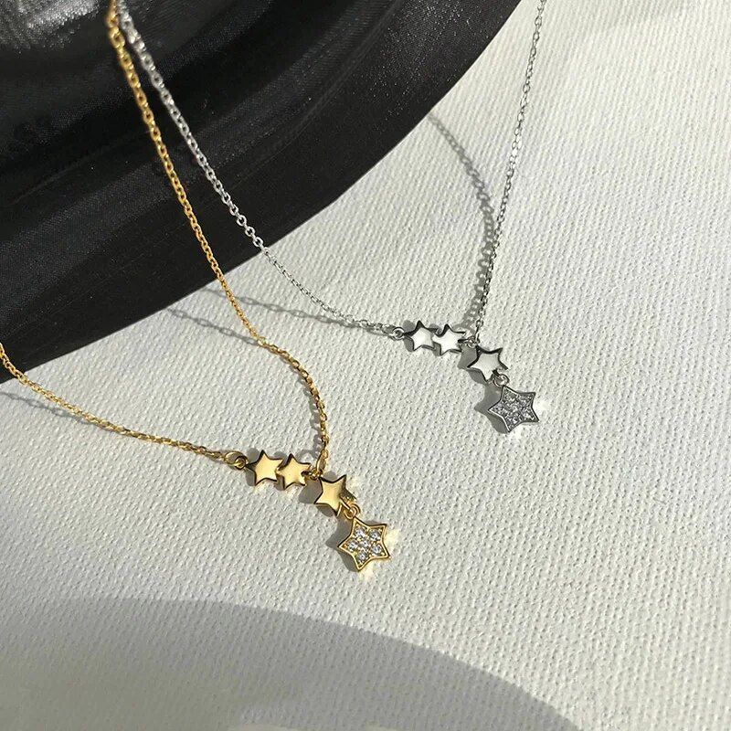 Premium 925 Sterling Silver Tassel Five-pointed Star Necklace For Women Exquisite Clavicle Chain Shiny Zircon Choker For Girls