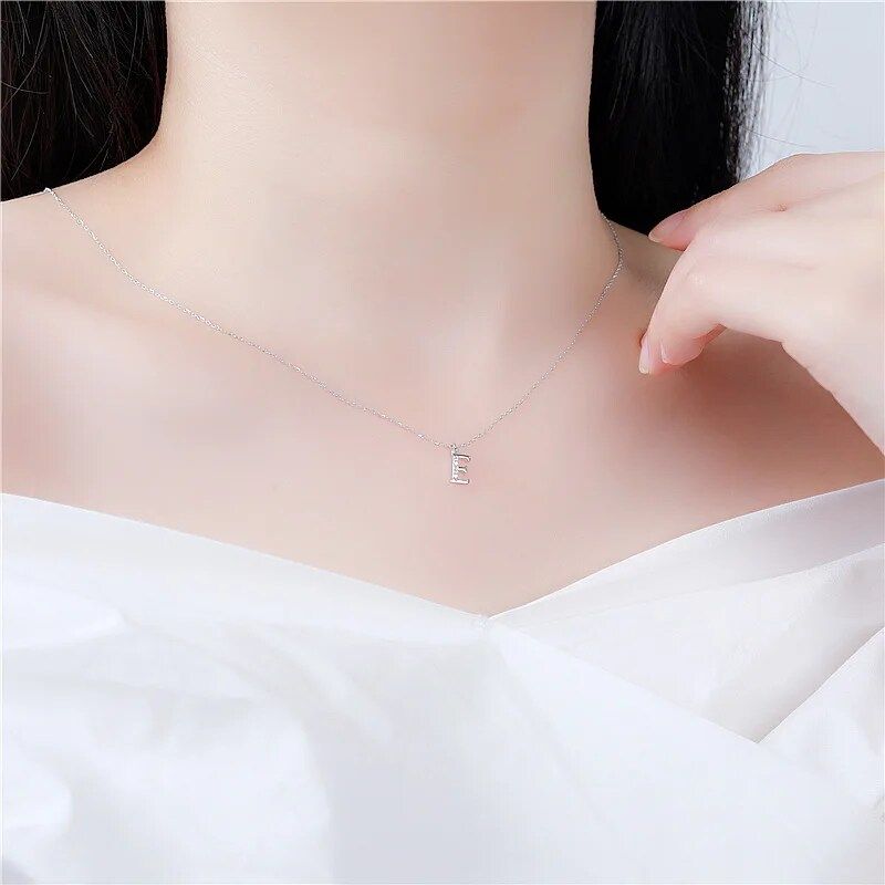 925 Sterling Silver Initial Letter Pendant Necklace A-Z Letter Shiny Clavicle Chain For Ladies Exquisite Jewelry Gift