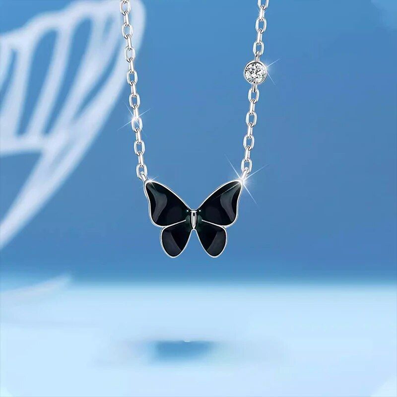 925 sterling silver black butterfly necklace female exquisite clavicle chain temperament pendant gifts to friends jewelry