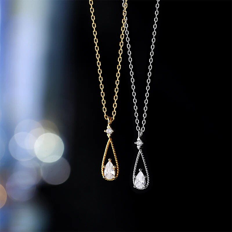 925 Sterling Silver Diamond Droplet Necklace Sparkling Zircon Pendant Women's Exquisite Collar Chain Wedding Party Jewelry