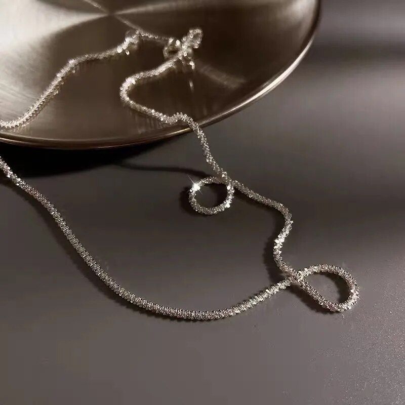 New 925 Sterling Silver Sparkling Clavicle Chain Choker Necklace Collar For Women Fine Jewelry Wedding Party Birthday Gift