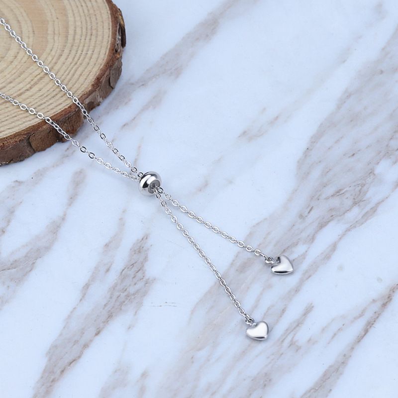 925 Sterling Silver Love Tassel Necklace Adjustable Pendant Heart shaped Ball Collar Chain Party Jewelry Exquisite Gift