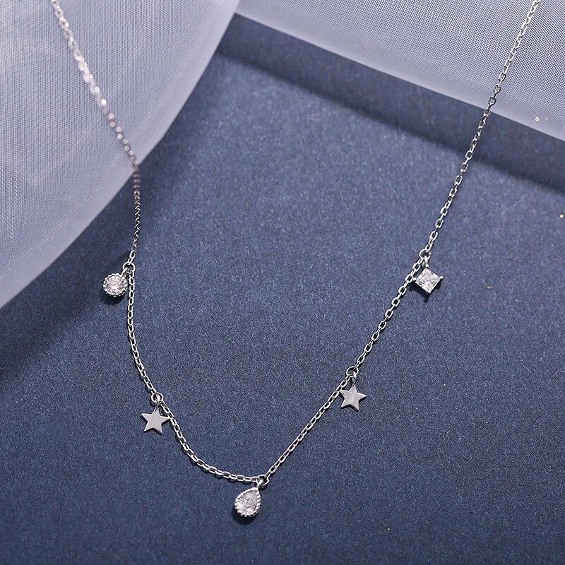 2024 new 925 Sterling Silver Star Clavicle Chain Water Drop Tassel choker Woman Elegant Jewelry Party birthday gift
