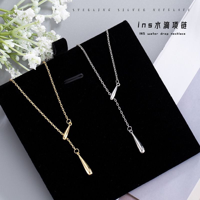 Fashionable 925 Sterling Silver Droplet Geometry Necklace for Women Summer Long Tassel Adjustable Collar Chain Wedding Jewelry