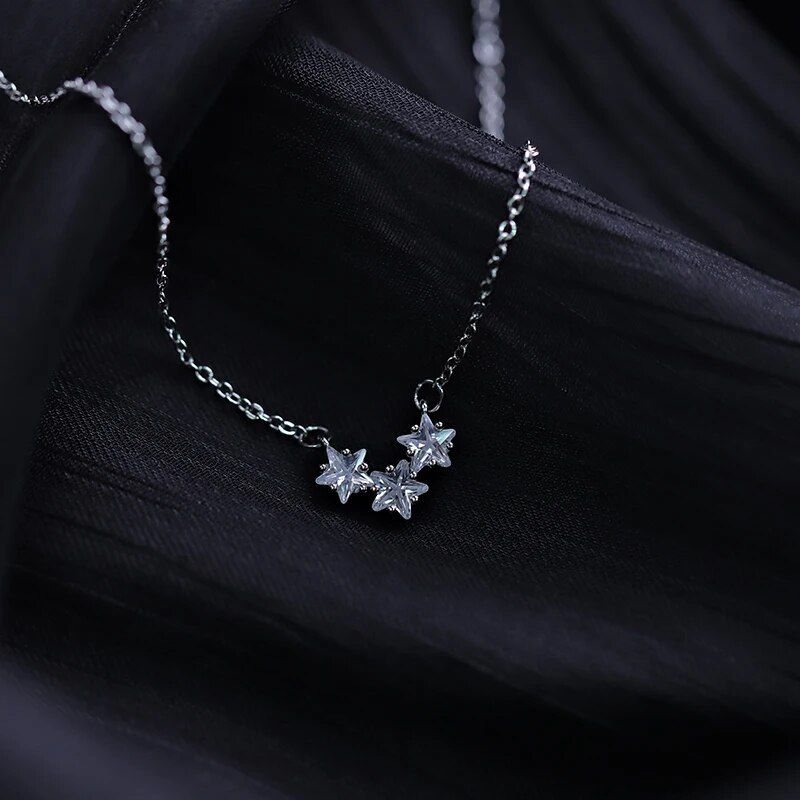 925 Sterling Silver Five pointed Star Necklace Shiny Zircon Star Pendant Female Simple Collar Chain Wedding Jewelry Party Gift