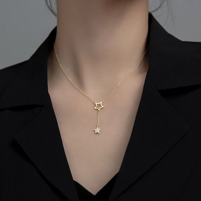 Birthday Gift 925 Sterling Silver Five-pointed Star Tassel Necklace Cute Star Simple Clavicle Chain Woman Fashion Party Jewelry