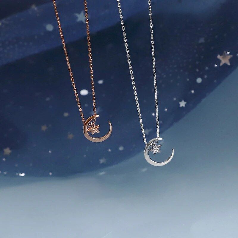 925 Sterling Silver Star Necklace Woman Sexy Clavicle Chain Flashing Diamond Moon Pendant Gift For Friends High Jewelry