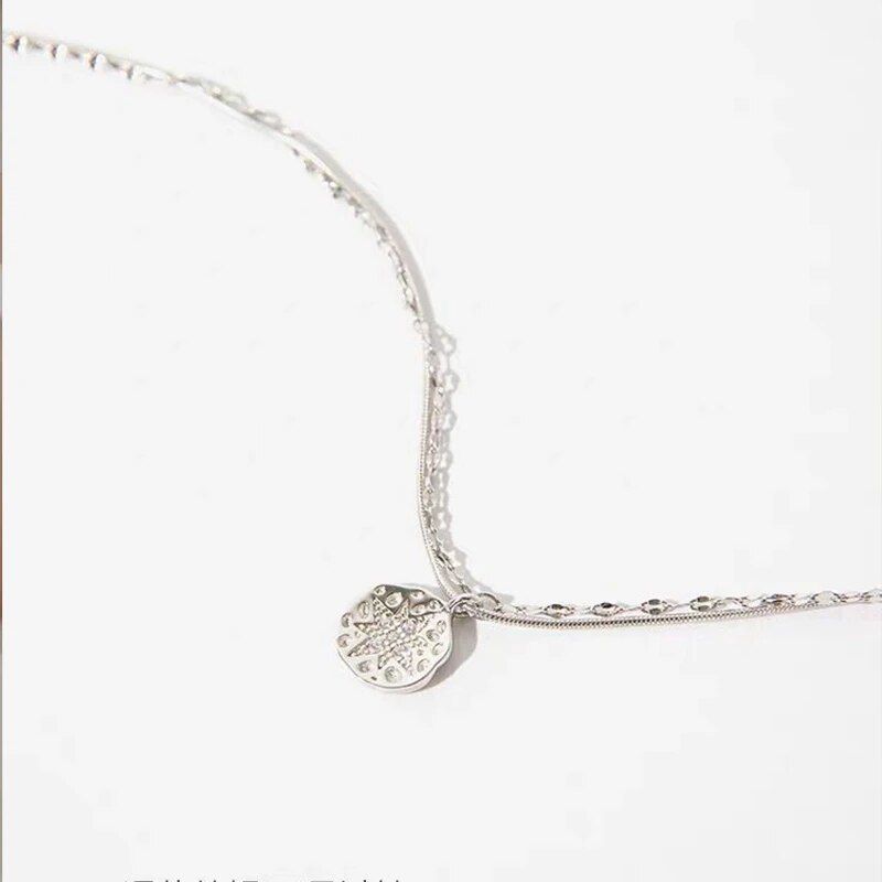 Temperament Necklace 925 Sterling Silver Jewelry Six-pointed Star Round Pendant Double Clavicle Chain Woman Party Jewelry Gift