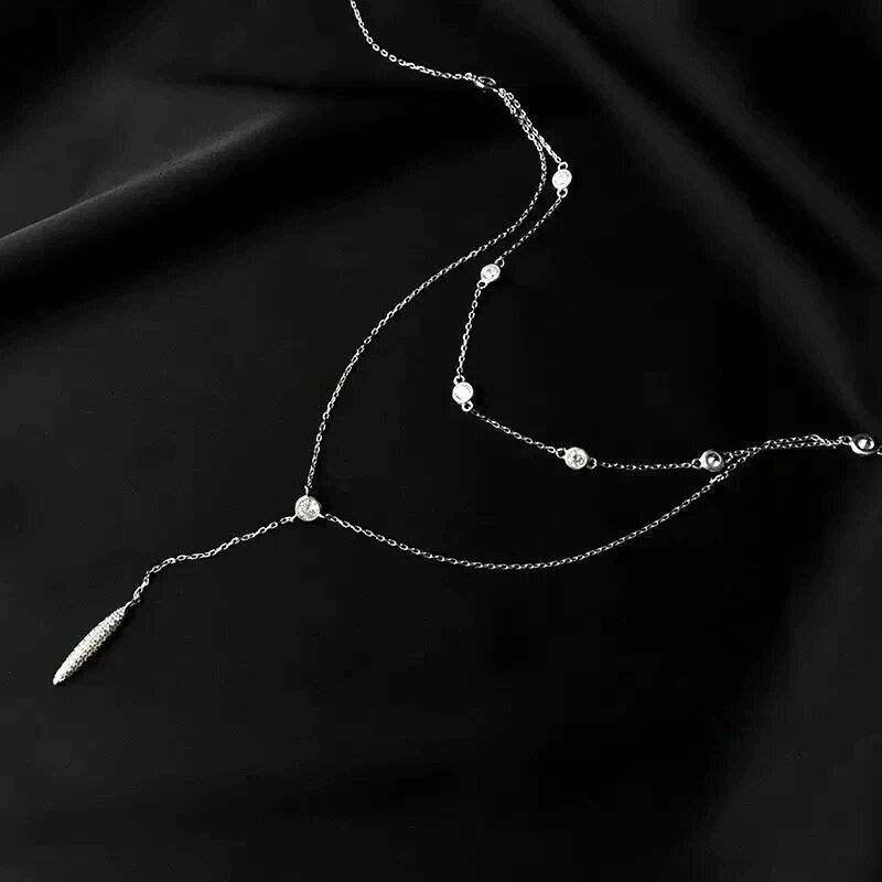 New 925 Sterling Silver Double-Layer Water Drop Necklace Shiny Zircon Pendant Collar Chain Women Exquisite Jewelry Party Gift